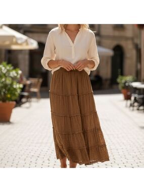 Personal Identity Tiered Maxi Skirt Brown Size L